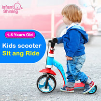Infant Shining Kid Bike Balance Bike Ride on Car Toy 1-6 Years 2 in 1 Scooter Bicycle 3 Wheels Baby Walker Boys and Girls Gift