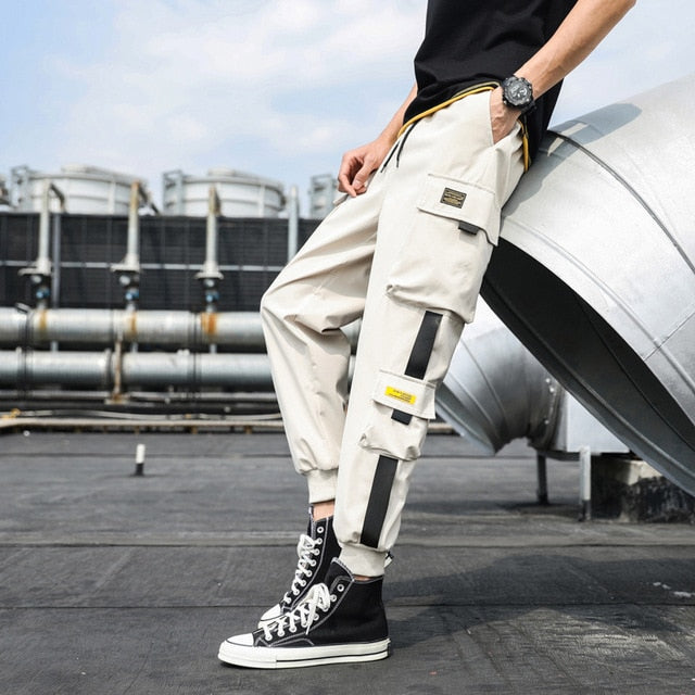 Men's Side Pockets Cargo Harem Pants 2020 Ribbons Black Hip Hop Casual Male Joggers Trousers Fashion Casual Streetwear Pants webstore.myshopbox.net