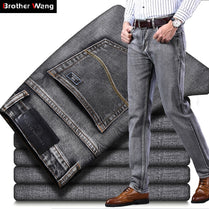 2020 New Men's Stretch Regular Fit Jeans Business Casual Classic Style Fashion Denim Trousers Male Black Blue Gray Pants webstore.myshopbox.net