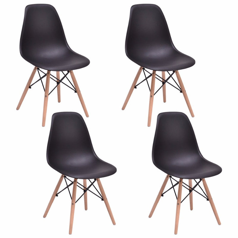 Giantex 4PCS Mid Century Modern Dining Side Chair Wood Leg Black Dining Room Furniture HW65771BK-4