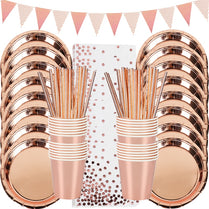 Rose Gold Party Disposable Tableware Set Party Table Decoration Paper Cups Plates Straws Wedding Birthday Party Supplies webstore.myshopbox.net