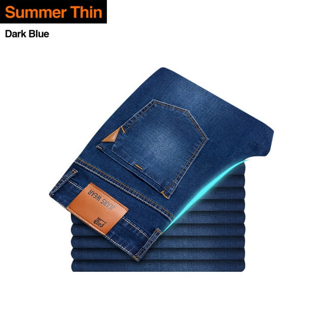 Brother Wang Classic style Men Brand Jeans Business Casual Stretch Slim Denim Pants Light Blue Black Trousers Male webstore.myshopbox.net