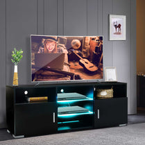 57 Inch High Gloss TV Stand Cabinet with LED Light TV Unit Bracket Home Furnishings TV Stands Living Room Furniture US Shipping