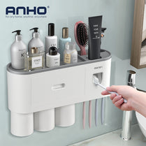 Toothbrush Holder Wall Automatic Toothpaste Squeezer Dispenser Magnetic Adsorption Inverted Cup Storage Rack Bathroom Accessorie webstore.myshopbox.net