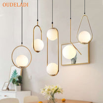 Nordic Glass Ball Pendant Lights Vintage Hoop Gold Modern LED Hanging Lamp for Living Room Home Loft Industrial Decor Luminaire