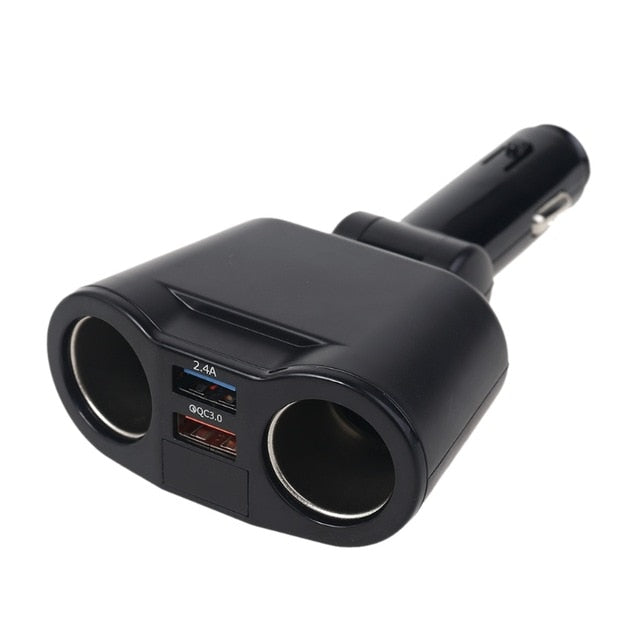 12V 24V Car 2 Way Power Socket Splitter QC3.0 Dual USB Charger LED Voltmetr For Mobile Phone Tablet GPS SUV Truck