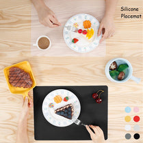 Set of 4 Silicone Placemats for Kitchen Dining Table Mat Set Heat Insulation Anti-Skidding Washable Durable Waterproof Kids Grey