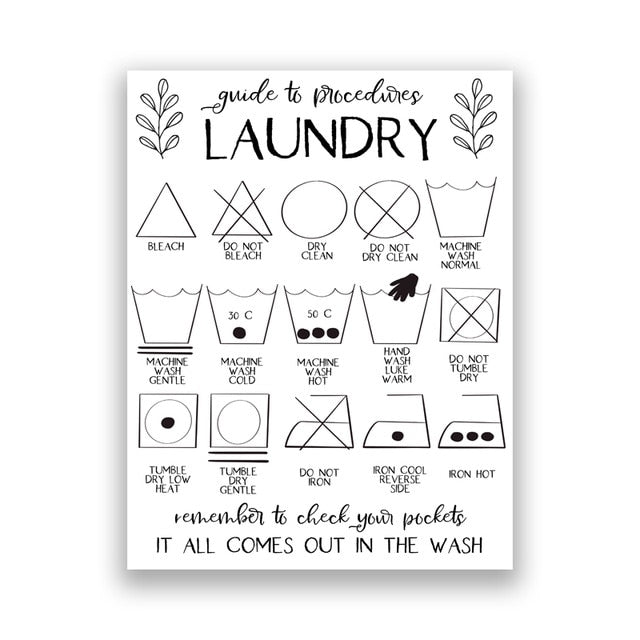 Laundry Procedures Chart Guide Modern Wall Art Canvas Prints Laundry Room Decor , Laundry Chart Poster Art Painting Picture