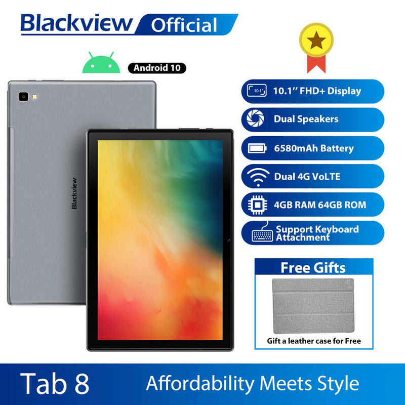Blackview Tab 8 10.1 inch Android 10.0 Google Play 4G Phone Call Tablets 4GB RAM 64GB ROM 13.0MP Rear Camera 6580mAh Tablet PC