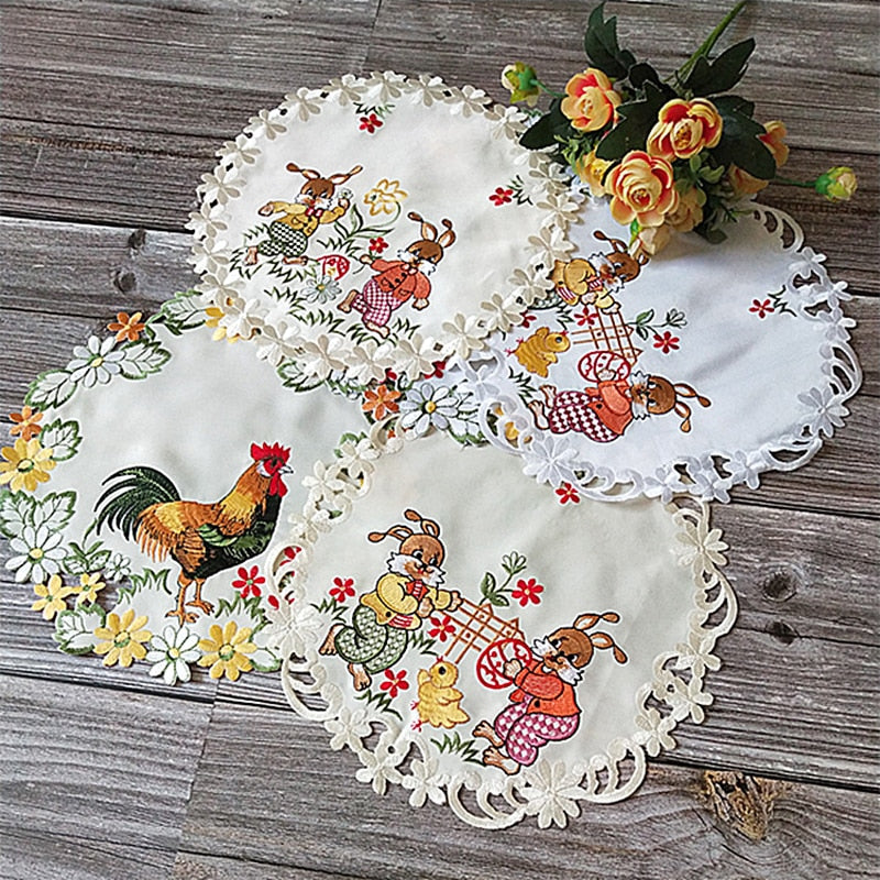 Modern Lace Placemat coffee Embroidery Table place Mat cloth Doily Cup tea dining Coaster mug Easter party drink Pad kitchen