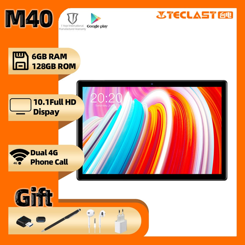 Teclast M40 Android10.0 tablet 10.1 inch 6GB RAM 128GB ROM 8MP Camera Dual 4G Phone Call Bluetooth5.0 tablet pc