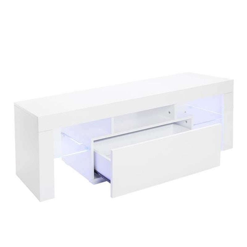 Elegant Household Decoration LED TV Cabinet with Single Drawer White Modern LED TV Stand Living Room Furniture TV Unit Console