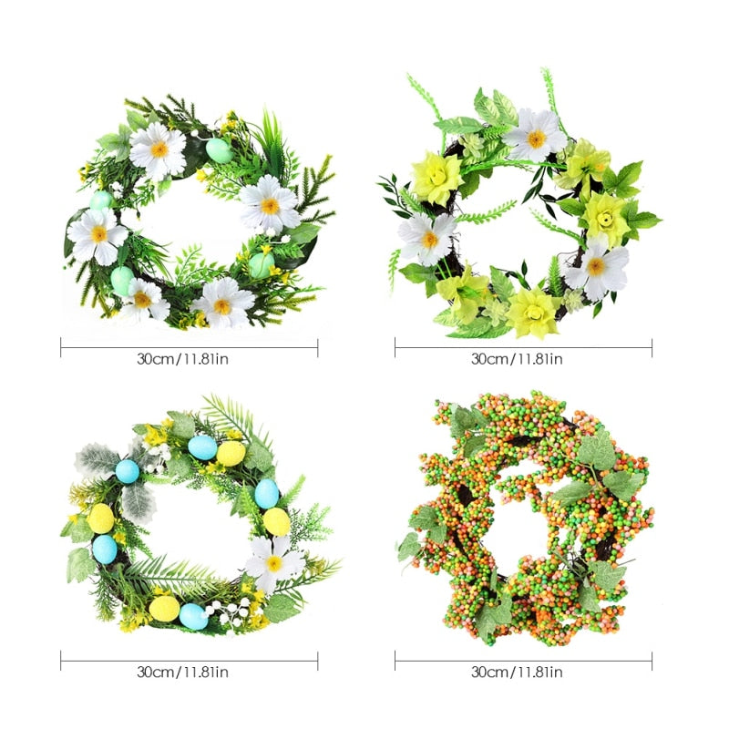 8 Styles Easter Wreath With Eggs And Flowers Ferns And Cherry Berries Decorative Seasonal Wreath Spring Summer Wall Décor