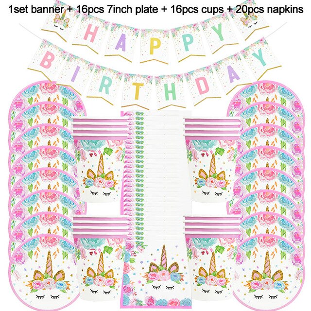 Rainbow Unicorn Birthday Party Decoration Disposable Tableware Set Unicorn Balloon Girl Baby Shower Kids Birthday Party Supplies webstore.myshopbox.net