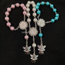 12pc Imitation Pearl Bead Communion Baby Shower Gifts Baptism Rosary Bracelets Catholic Crucifix Prayer Christening Party Favors