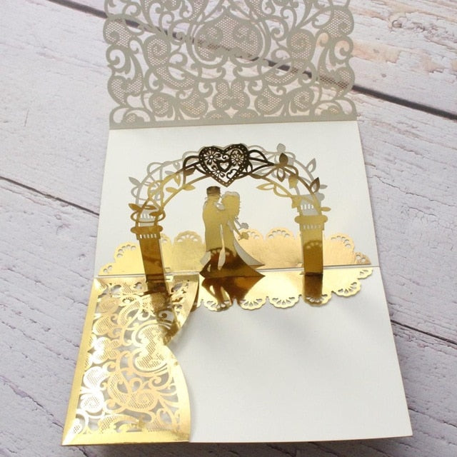 Wedding Invitations Marriage Laser Cut Invite Card Holder Glitter Gold Border Personalized Insert Printing Multi Colors webstore.myshopbox.net