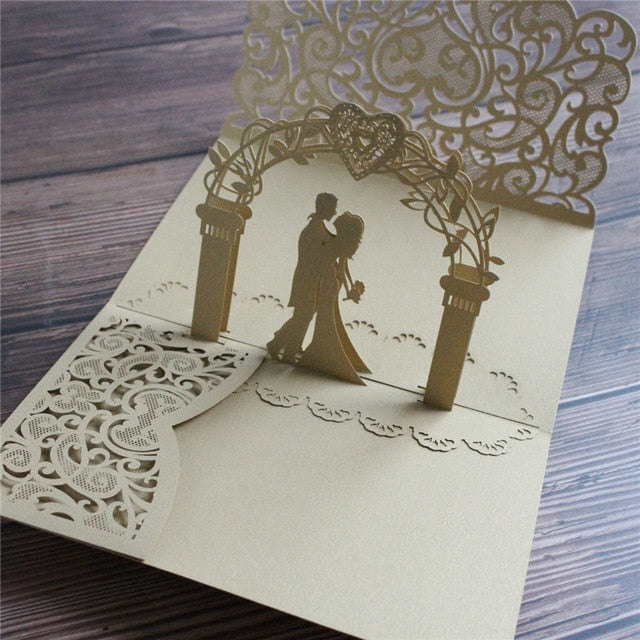 Wedding Invitations Marriage Laser Cut Invite Card Holder Glitter Gold Border Personalized Insert Printing Multi Colors webstore.myshopbox.net